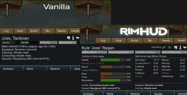 Rimworld мод RimHUD